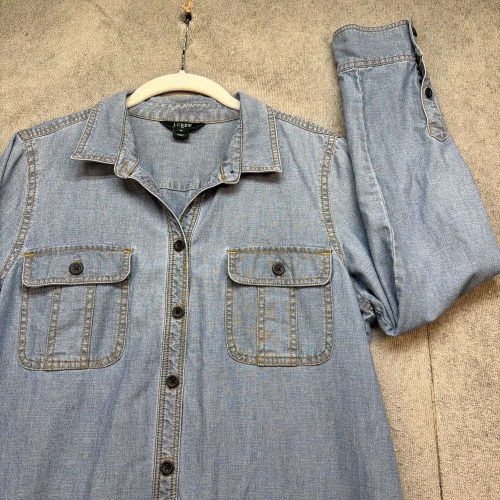 J Crew Chambray Shirt Dress Women's‎ Medium Blue Long Sleeve Utility Casual - Picture 2 of 8